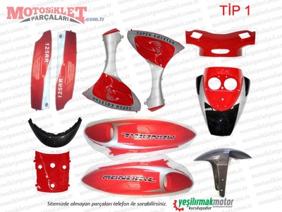 Mondial 125, 150 RR Kaporta Komple Tip 1 - KARIŞIK RENK-ETİKETSİZDİR (ÖN ÇAMURLUK YOKTUR)